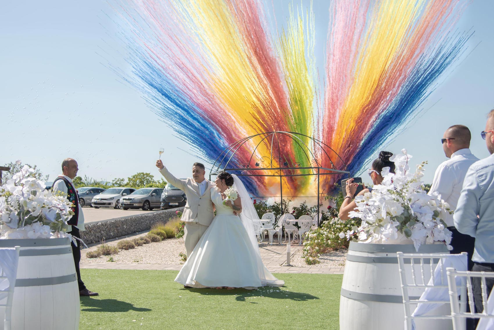 Outdoor wedding fireworks