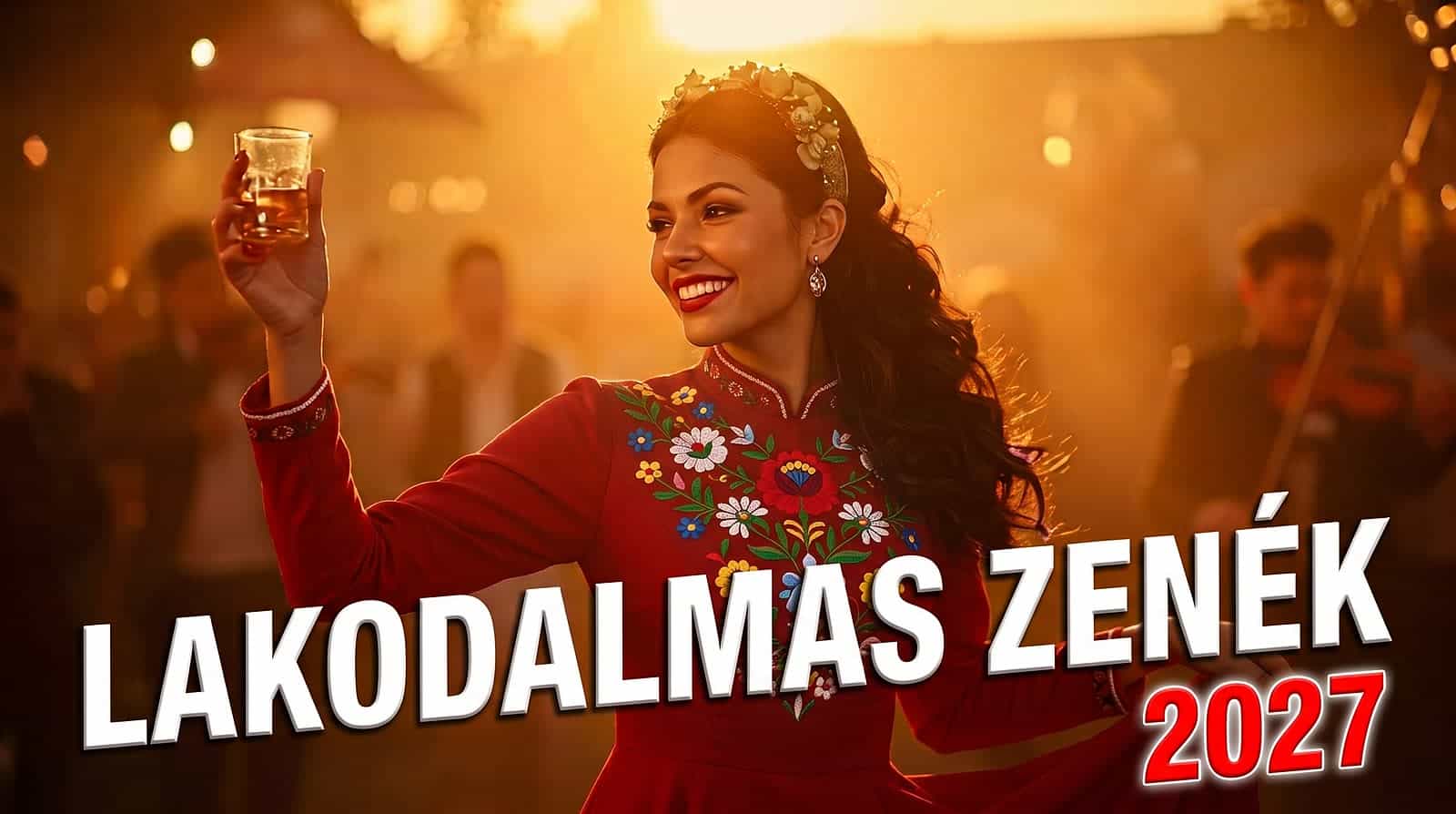 Lakodalmas zenék 2027: régi, mulatós és modern slágerek, amikre mindenki táncol 3 mulatós blokk a lakodalmon, népviseletes menyasszony pohárral koccint, lakodalmas zenék 2027
